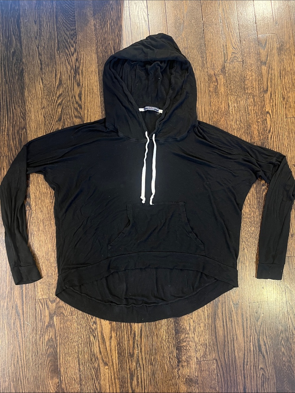 Brandy Melville Black Hooded Pullover with White Drawstring